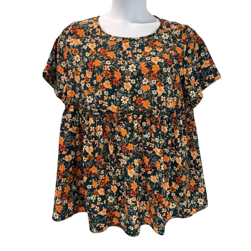 Women’s 1XL Floral Peplum Short Sleeve Top Ruffle Detail Shein Curve